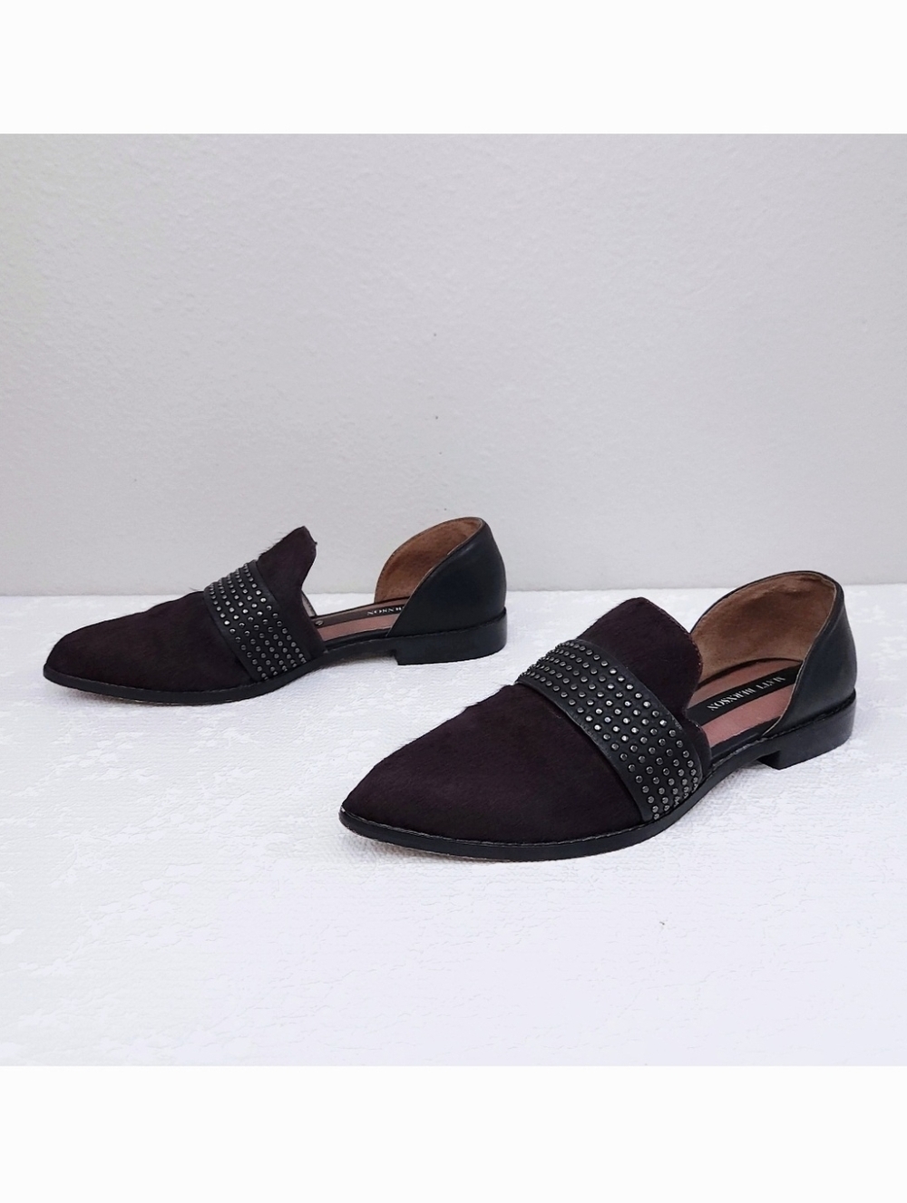 Matt Bernson Sterling D'orsay Studded Leather Calf Hair Flats US 7